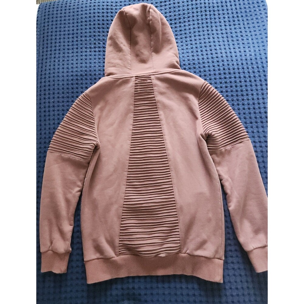 Nana Judy Brown Pink Moto Ribbed Pullover Hoodie Sweatshirt Men's Medium EUC